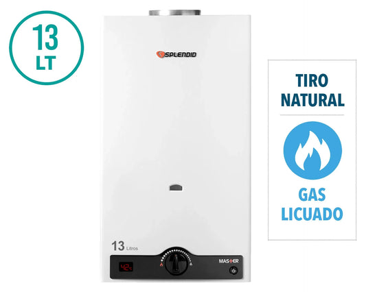 Calefont Ionizado Tiro Natural 13 Litros Gas Licuado Master Splendid