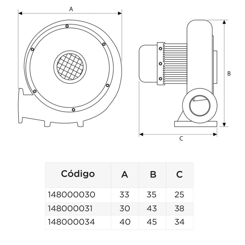Turbina Soplador 2,4" 220V/2800rpm 900 PA - 250w 450 m3/h