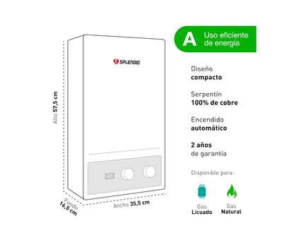 Calefont Ionizado Tiro Forzado 10 Litros Gas Licuado Master Splendid