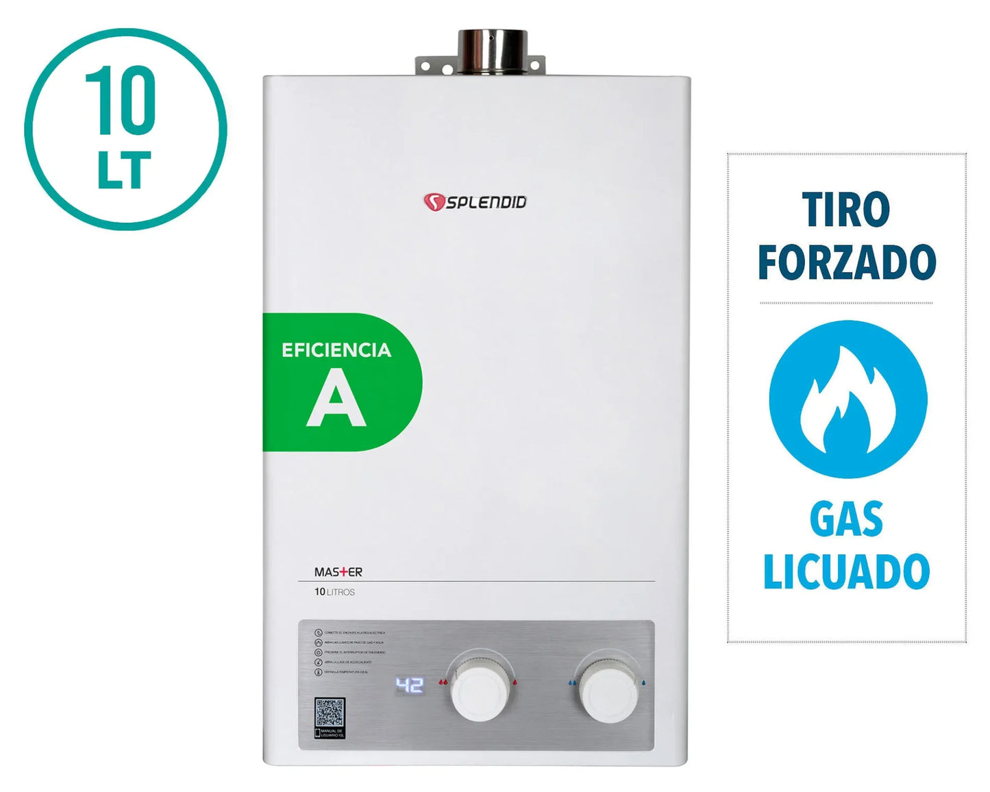 Calefont Ionizado Tiro Forzado 10 Litros Gas Licuado Master Splendid