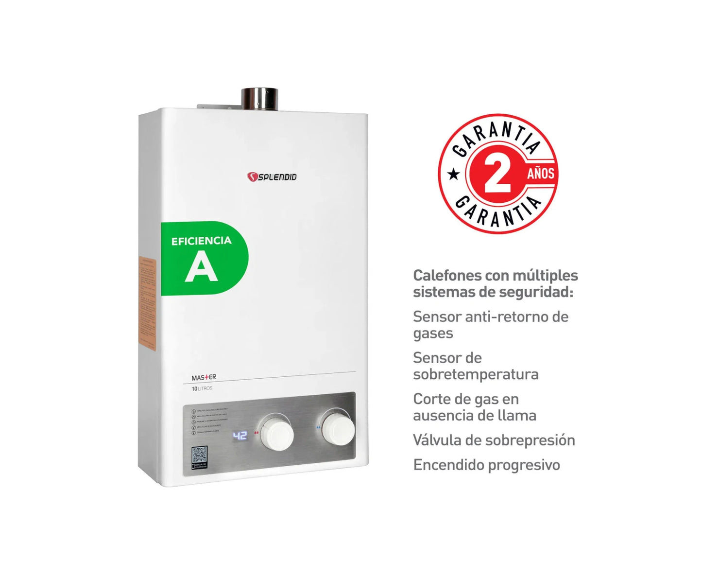 Calefont Ionizado Tiro Forzado 10 Litros Gas Natural Master Splendid