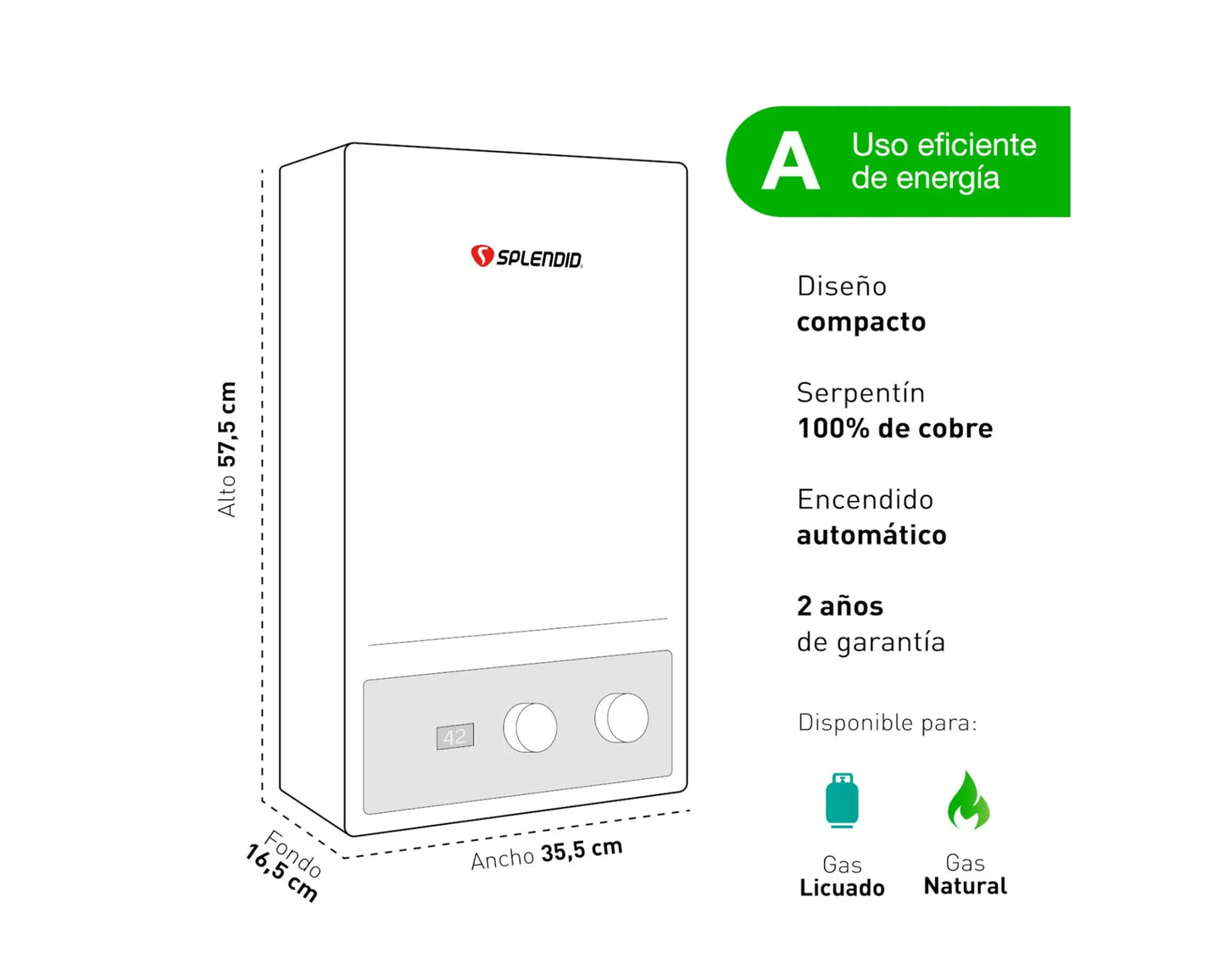 Calefont Ionizado Tiro Forzado 10 Litros Gas Natural Master Splendid