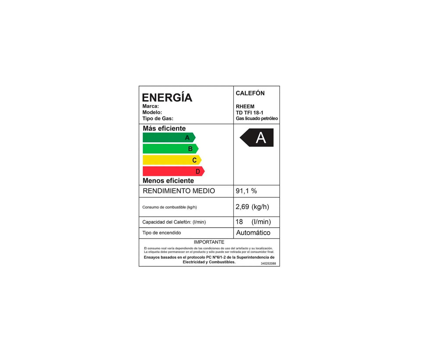 Calefont Ionizado Tiro Forzado 18 Litros Gas Licuado Modulante Prestige Rheem