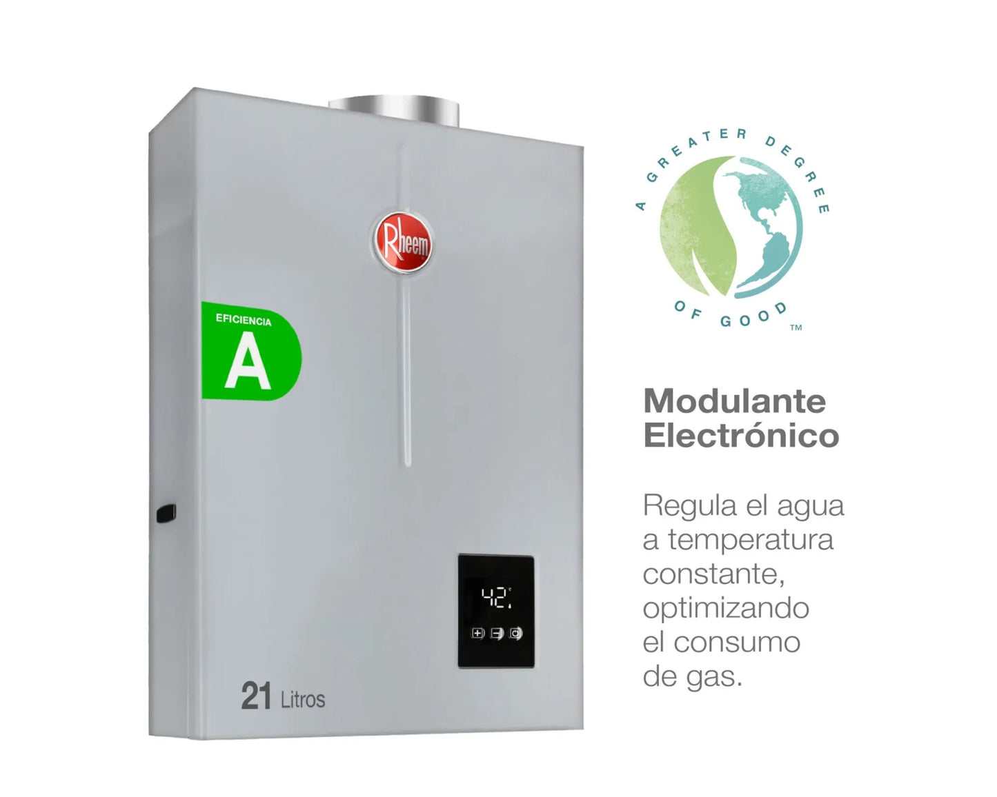 Calefont Ionizado Tiro Forzado 21 Litros Gas Licuado Modulante Prestige Rheem