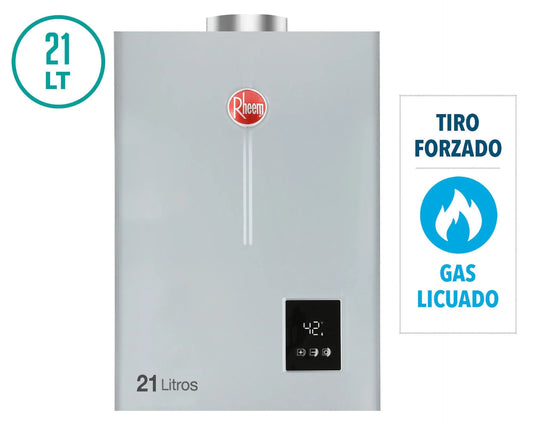 Calefont Ionizado Tiro Forzado 21 Litros Gas Licuado Modulante Prestige Rheem