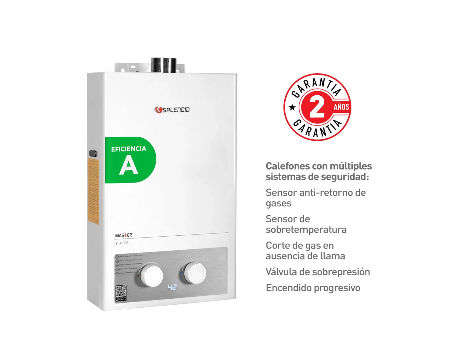 Calefont Ionizado Tiro Forzado 7 Litros Gas Licuado Master Splendid