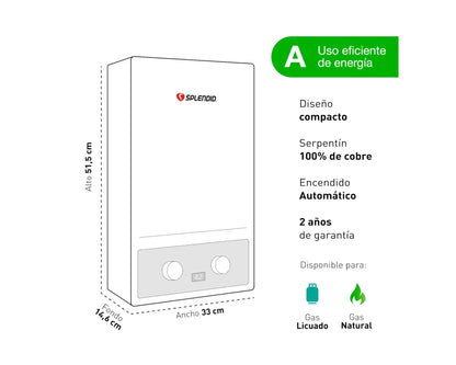 Calefont Ionizado Tiro Forzado 7 Litros Gas Natural Master Splendid