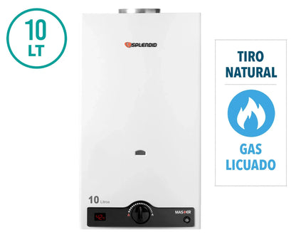 Calefont Ionizado Tiro Natural 10 Litros Gas Licuado Master Splendid