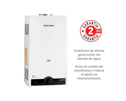 Calefont Ionizado Tiro Natural 10 Litros Gas Natural Master Splendid
