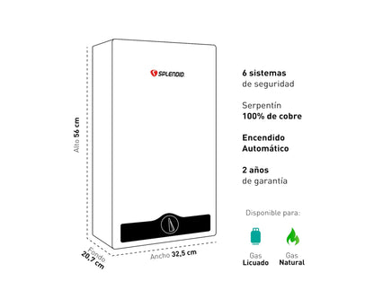 Calefont Ionizado Tiro Natural 11 Litros Gas Licuado Master Splendid