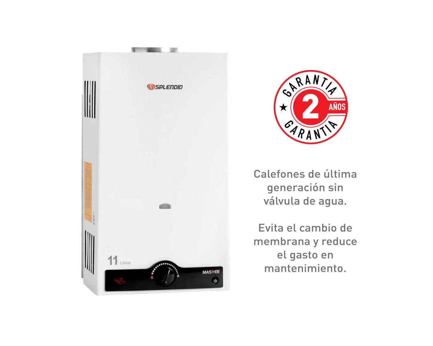 Calefont Ionizado Tiro Natural 11 Litros Gas Licuado Master Splendid