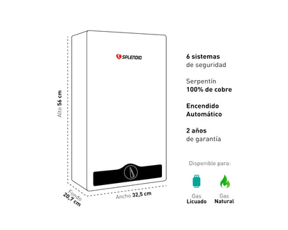 Calefont Ionizado Tiro Natural 11 Litros Gas Natural Master Splendid