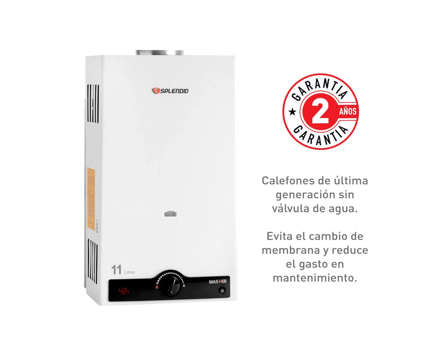 Calefont Ionizado Tiro Natural 11 Litros Gas Natural Master Splendid