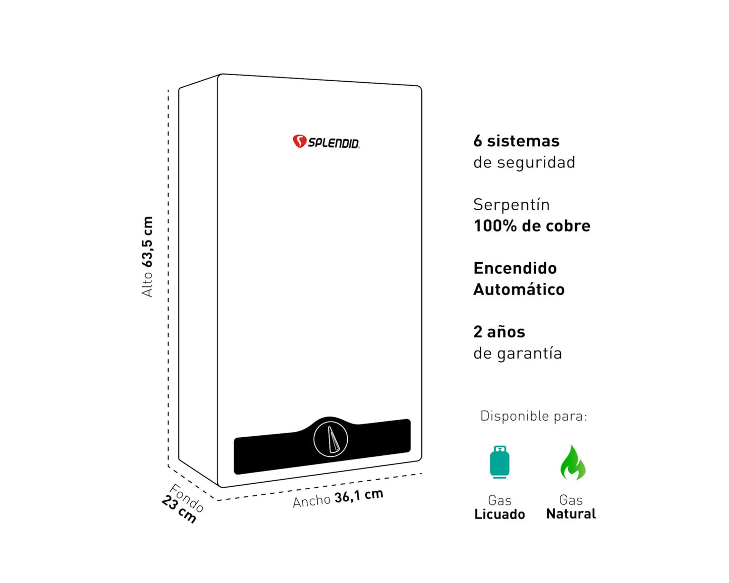 Calefont Ionizado Tiro Natural 13 Litros Gas Licuado Master Splendid