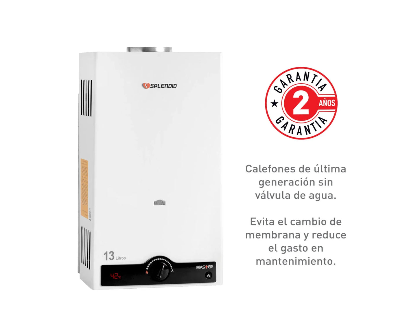 Calefont Ionizado Tiro Natural 13 Litros Gas Licuado Master Splendid