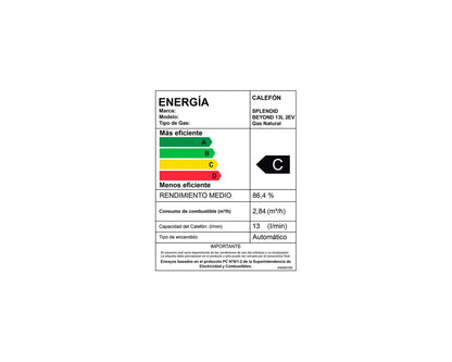 Calefont Ionizado Tiro Natural 13 Litros Gas Natural Master Splendid