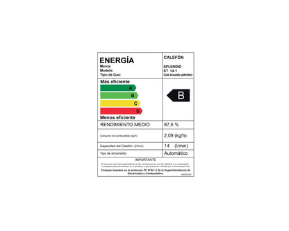 Calefont Ionizado Tiro Natural 14 Litros Gas Licuado Templatech Splendid