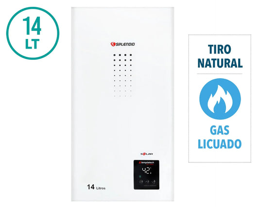 Calefont Ionizado Tiro Natural 14 Litros Gas Licuado Templatech Splendid