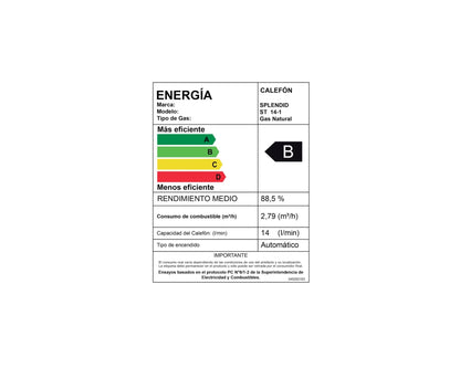 Calefont Ionizado Tiro Natural 14 Litros Gas Natural Templatech Splendid