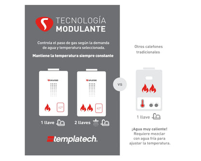 Calefont Ionizado Tiro Natural 14 Litros Gas Natural Templatech Splendid