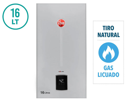 Calefont Ionizado Tiro Natural 16 Litros Gas Licuado Modulante Prestige Rheem