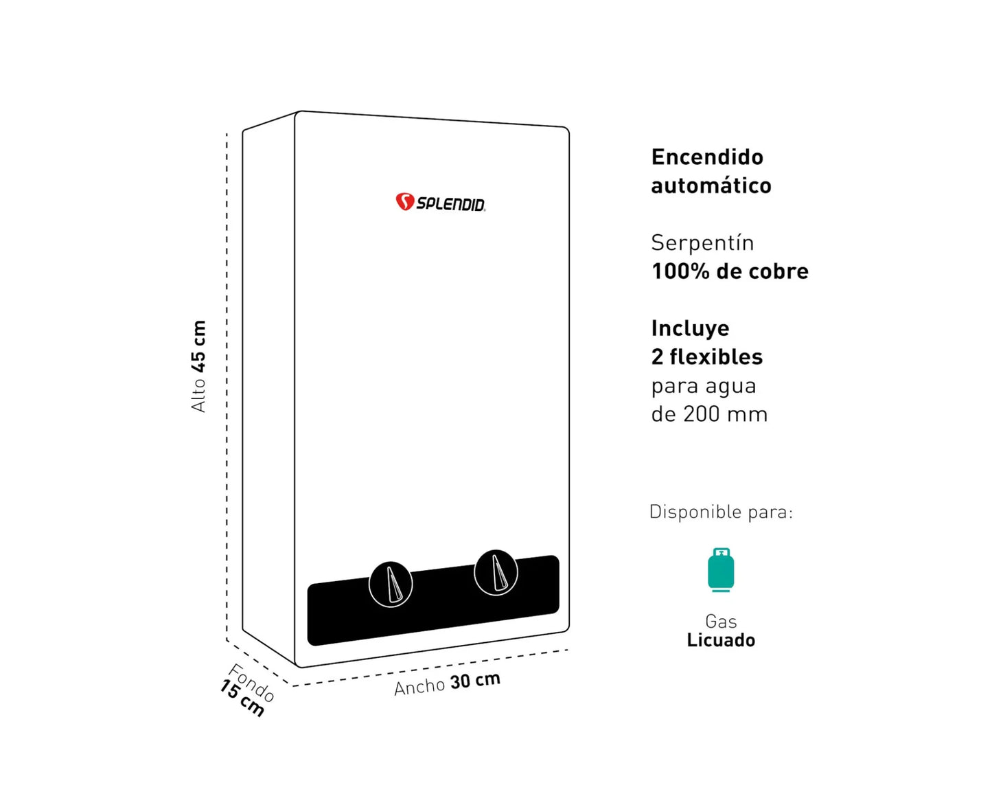 Calefont Ionizado Tiro Natural 6 Litros Gas Licuado Master Splendid