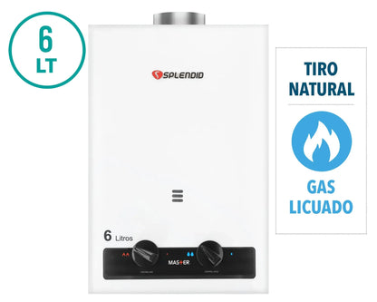 Calefont Ionizado Tiro Natural 6 Litros Gas Licuado Master Splendid