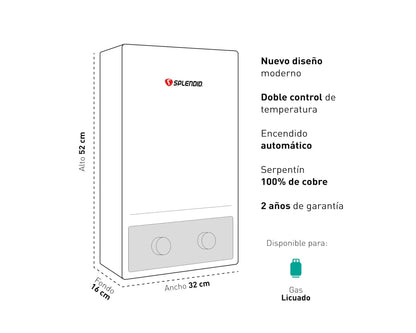 Calefont Ionizado Tiro Natural 7 Litros Gas Licuado Master Splendid