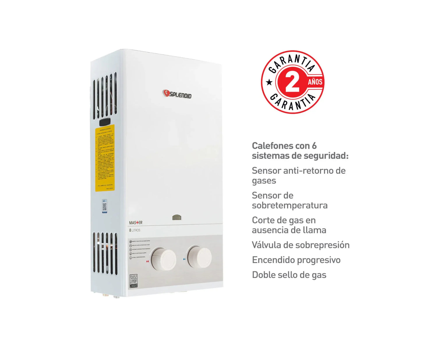 Calefont Ionizado Tiro Natural 8 Litros Gas Natural Master Splendid