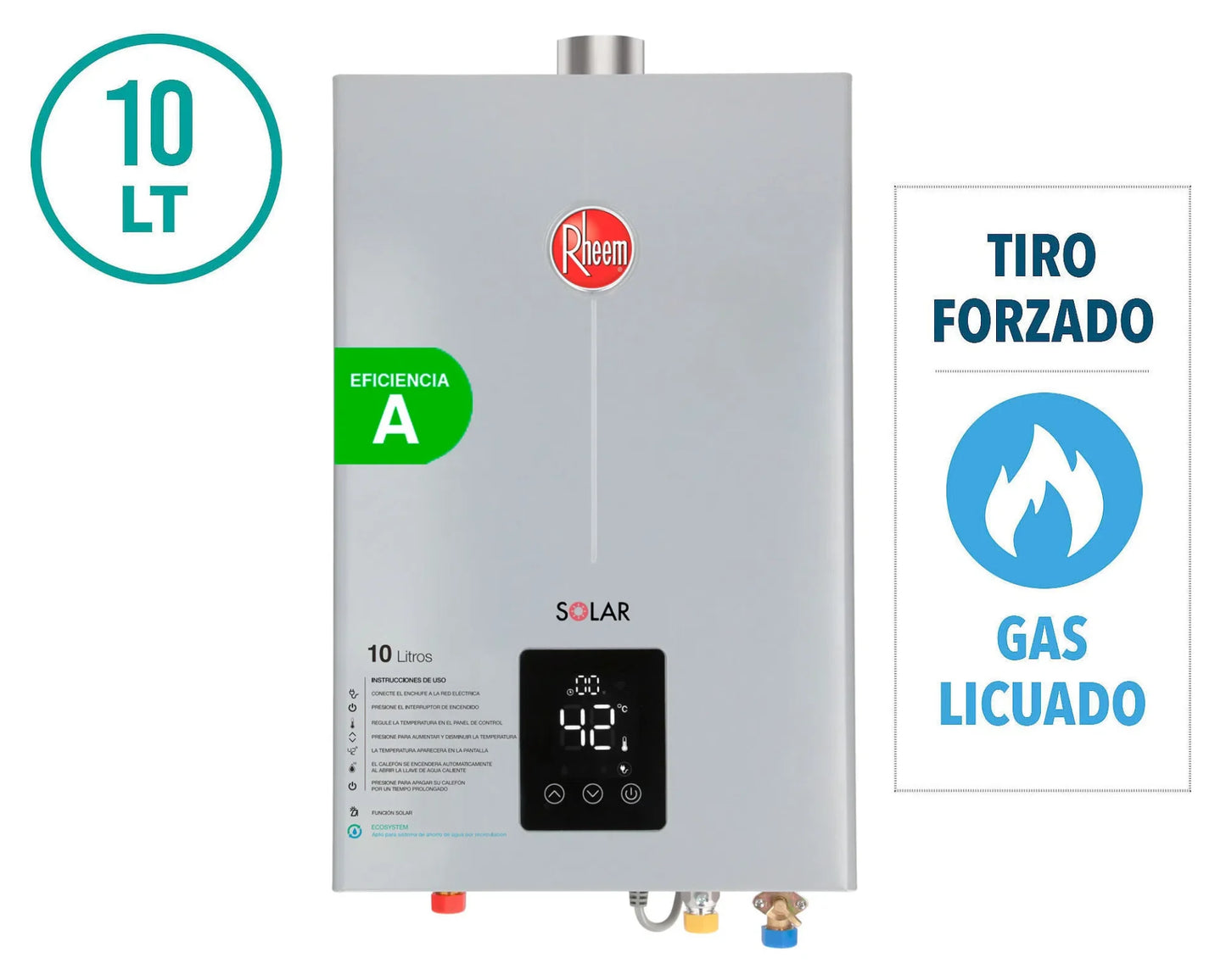 Calefont Tiro Forzado 10 Litros Gas Licuado Prestige Rheem