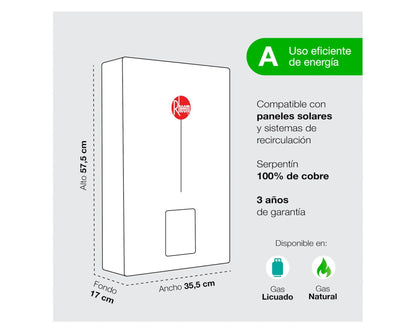 Calefont Tiro Forzado 14 Litros Gas Natural Modulante Rheem