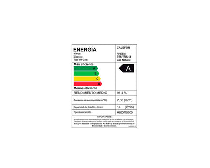 Calefont Tiro Forzado 14 Litros Gas Natural Modulante Rheem