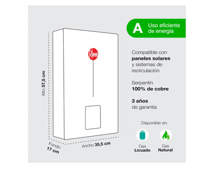 Calefont Tiro Forzado 16 Litros Gas Natural Modulante Prestige Rheem
