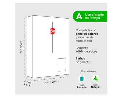 Calefont Tiro Forzado 21 Litros Gas Natural Modulante Prestige Rheem