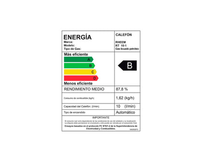 Calefont Tiro Natural 10 Litros Gas Licuado Modulante Prestige Rheem