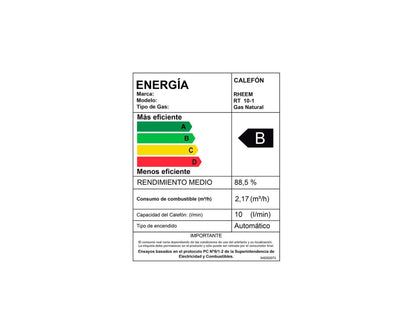 Calefont Tiro Natural 10 Litros Gas Natural Prestige Rheem