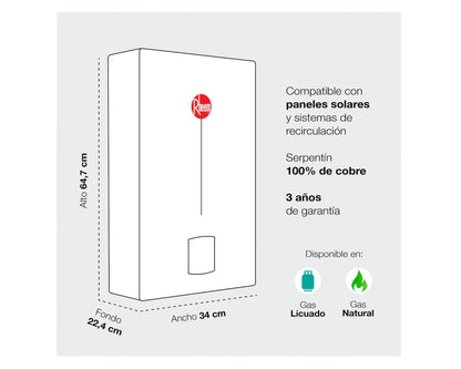 Calefont Tiro Natural 11 Litros Gas Licuado Modulante Prestige Rheem