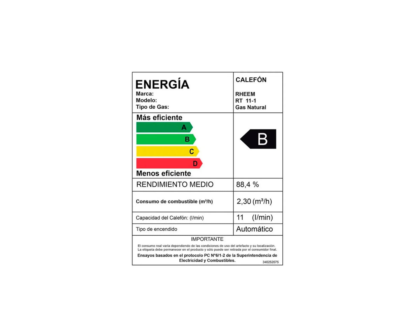 Calefont Tiro Natural 11 Litros Gas Natural Modulante Prestige Rheem