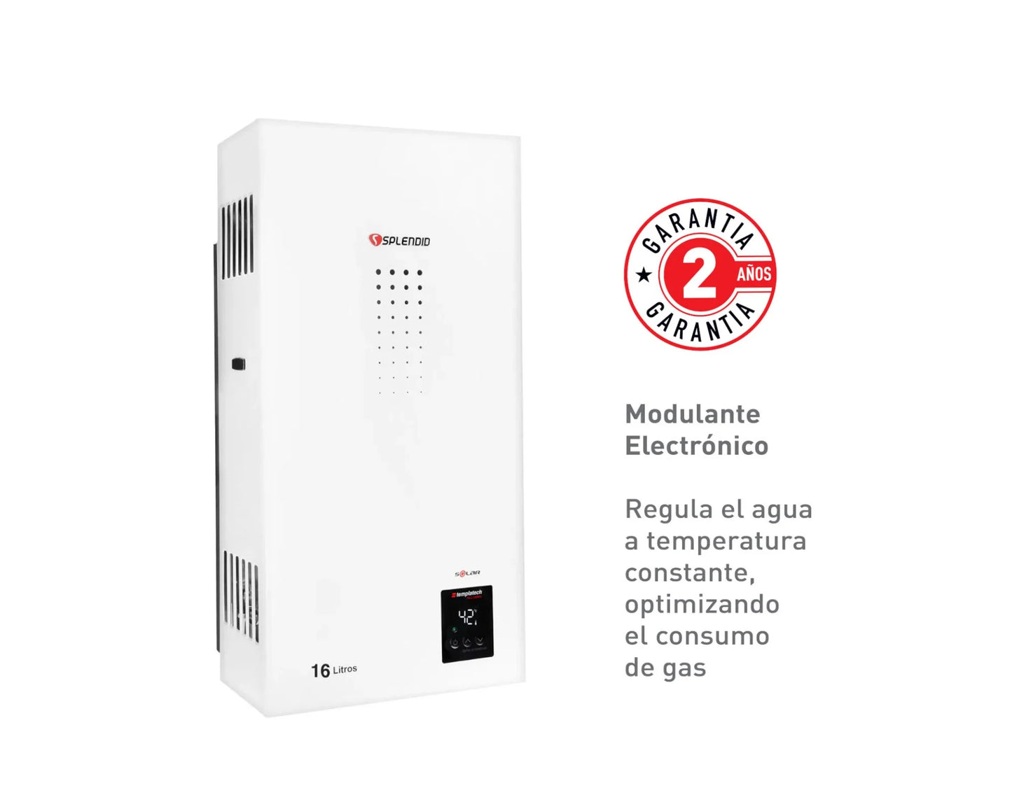 Calefont ionizado tiro natural 16 litros gas natural Templatech Splendid