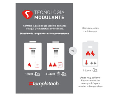 Calefont ionizado tiro natural 16 litros gas natural Templatech Splendid