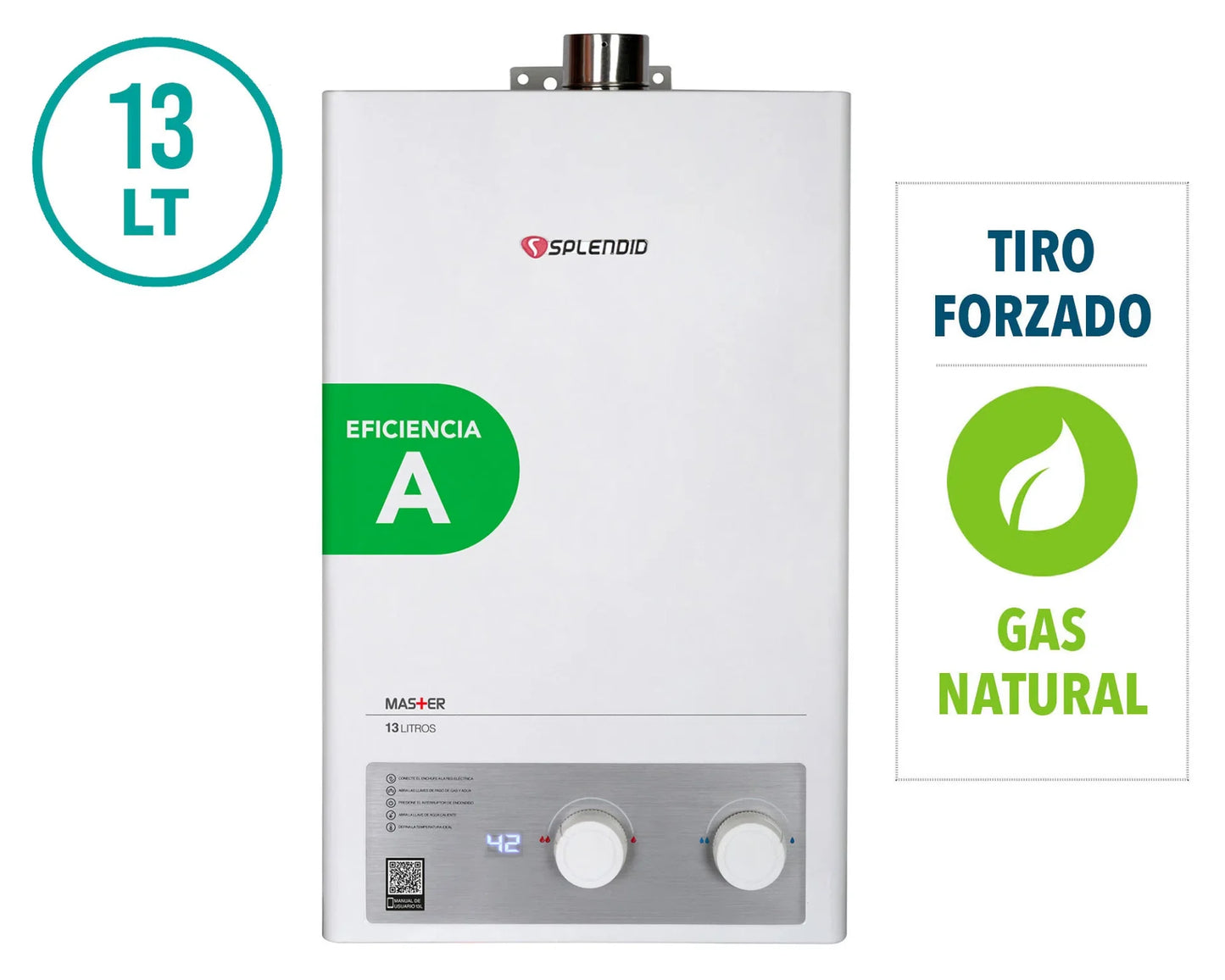 Calefont tiro forzado 13 litros gas natural Master Splendid