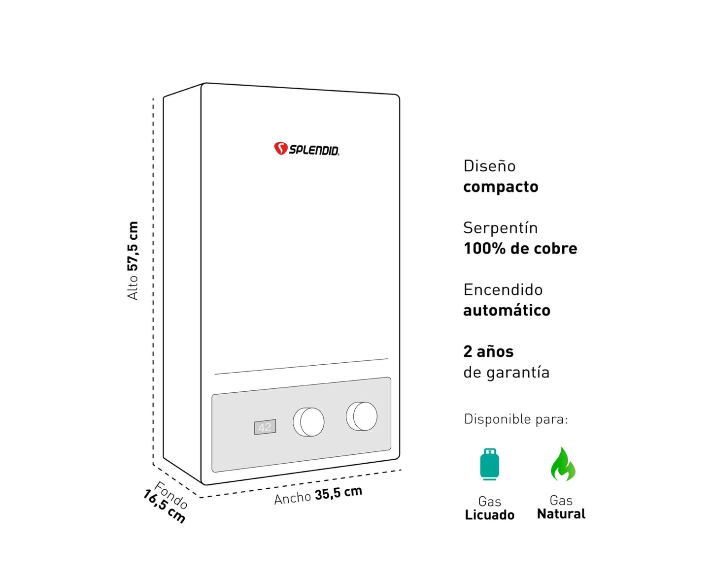 Calefont tiro forzado 13 litros gas natural Master Splendid
