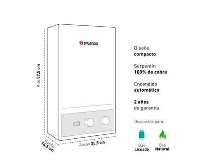 Calefont tiro forzado 13 litros gas natural Master Splendid