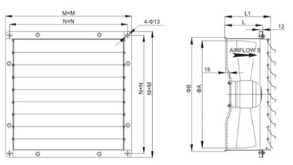 Extractor con Celosias Aluminio EX600 9500 m3/h - 220V